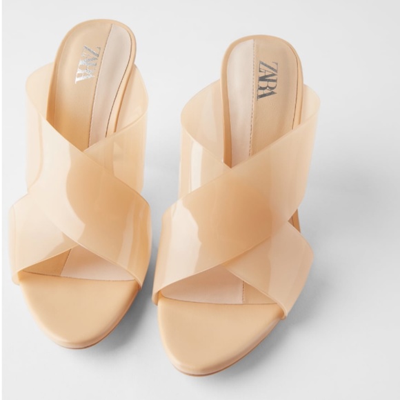 Zara Natural color High Heeled Vinyl Sandals NWT - Picture 4 of 8